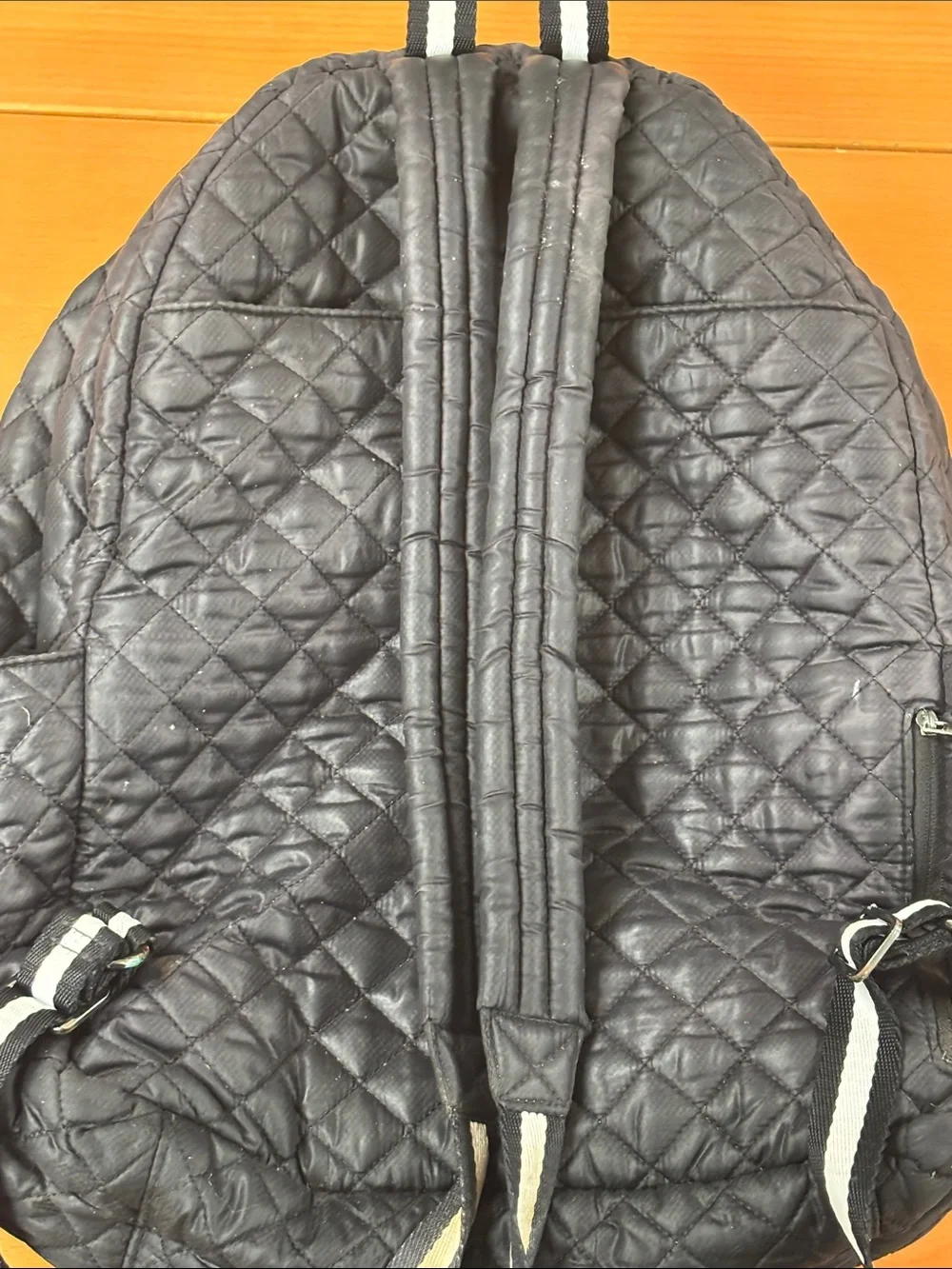 Oliver Thomas Black Quilted Backpack with White Stripe